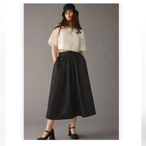 Anthropologie Black Midi Skirt
